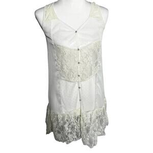 ANTHROPOLOGIE MAUDE Women's Medium Ivory Floral Lace Pearl Snap Sheer Mini Dress